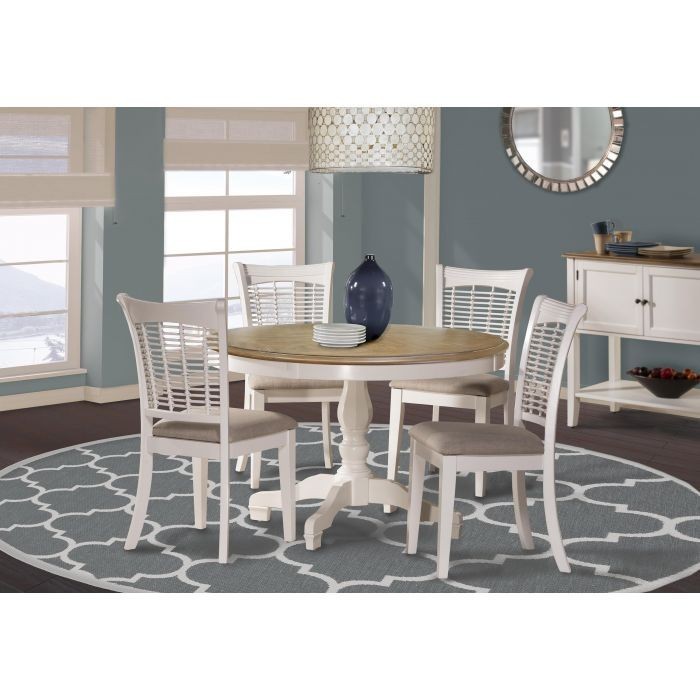 BAYBERRY WHITE ROUND TABLE  4 SIDE CHAIRS WHITE